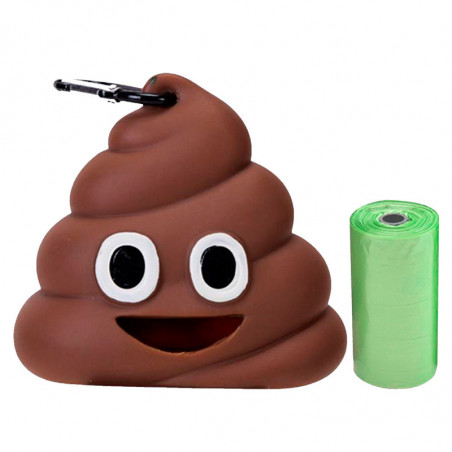 Tradineur - Dispensador de bolsa para mascotas con forma de Emoji - Fabricado en poliéster y plástico - 30 bolsas - Ideal para r