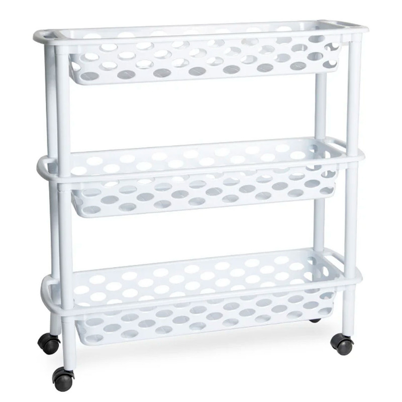 Tradineur - Carrito verdulero de plástico con 3 Niveles y Ruedas - PLFT Aire Slim - Cestas apilables portaobjetos - 61 x 58 x 18 Tradineur - Carrito verdulero de plástico con 3 Niveles y Ruedas - PLFT Aire Slim - Cestas apilables portaobjetos - 61 x 58 x 18