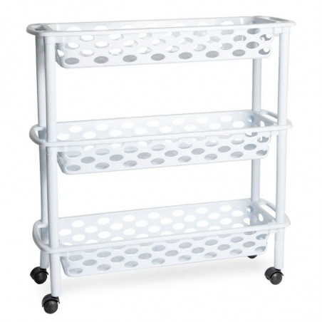 Tradineur - Carrito verdulero de plástico con 3 Niveles y Ruedas - PLFT Aire Slim - Cestas apilables portaobjetos - 61 x 58 x 18