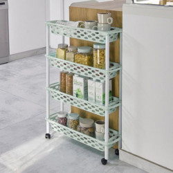 Tradineur - Carrito verdulero de plástico con 4 Niveles y Ruedas - PLFT Aire Slim - Cestas apilables portaobjetos - 84,5 x 58 x