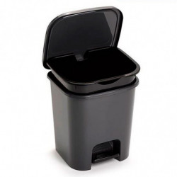 Tradineur - Cubo de basura con pedal, plástico, papelera, oficina, cocina, baño, fabricado en España (Negro - 7,5 litros - 25,5