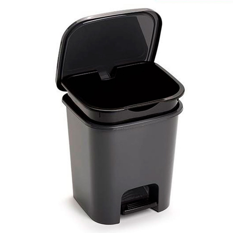 Tradineur - Cubo de basura con pedal, plástico, papelera, oficina, cocina, baño, fabricado en España (Negro - 7,5 litros - 25,5 Tradineur - Cubo de basura con pedal, plástico, papelera, oficina, cocina, baño, fabricado en España (Negro - 7,5 litros - 25,5