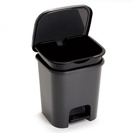 Tradineur - Cubo de basura con pedal, plástico, papelera, oficina, cocina, baño, fabricado en España (Negro - 7,5 litros - 25,5