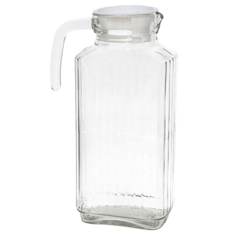 Tradineur - Jarra de vidrio para servir agua, bebidas frías, limonada, frigorífico, nevera, cocina (Tapa blanca - 1800 ml - 25,5 Tradineur - Jarra de vidrio para servir agua, bebidas frías, limonada, frigorífico, nevera, cocina (Tapa blanca - 1800 ml - 25,5