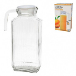 Tradineur - Jarra de vidrio para servir agua, bebidas frías, limonada, frigorífico, nevera, cocina (Tapa blanca - 1800 ml - 25,5