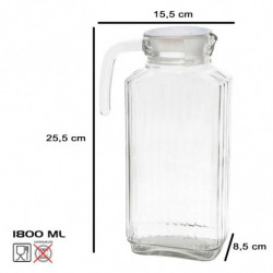 Tradineur - Jarra de vidrio para servir agua, bebidas frías, limonada, frigorífico, nevera, cocina (Tapa blanca - 1800 ml - 25,5
