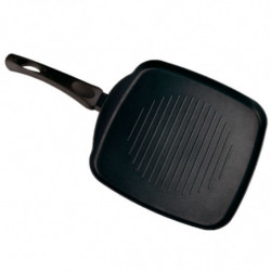 Tradineur - Asadora grill de aluminio, plancha, sartén cuadrada con mango, válida para inducción, antiadherente, libre de PFOA (