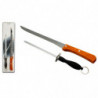 Tradineur - Set de cuchillo jamonero y afilador, acero inoxidable, hoja de 24 cm, mango ergonómico, cortado de jamón, corte prec