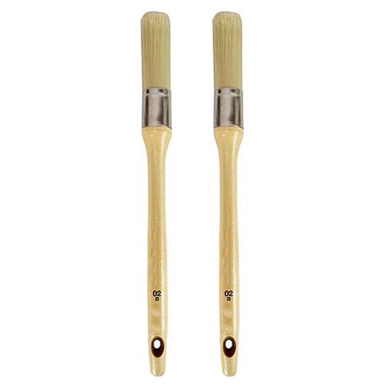 Tradineur - Pack de 2 brochas redondas para pintar, Nº 2, mango de madera y cerdas de fibra suave, uso universal, esmaltar, barn Tradineur - Pack de 2 brochas redondas para pintar, Nº 2, mango de madera y cerdas de fibra suave, uso universal, esmaltar, barn