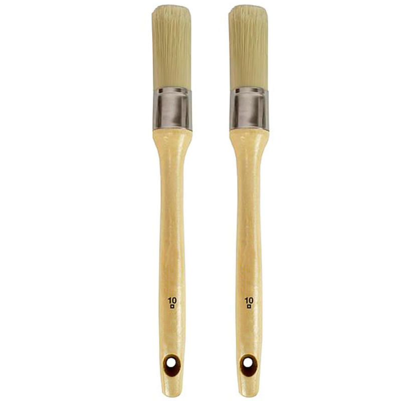 Tradineur - Pack de 2 brochas redondas para pintar, Nº 10, mango de madera y cerdas de fibra suave, uso universal, esmaltar, bar Tradineur - Pack de 2 brochas redondas para pintar, Nº 10, mango de madera y cerdas de fibra suave, uso universal, esmaltar, bar