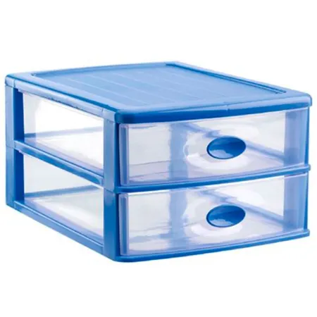 Tradineur - Cajonera de sobremesa, modelo Loira, 2 cajones transparentes, plástico, torre almacenaje multiusos, oficina, baño, f Tradineur - Cajonera de sobremesa, modelo Loira, 2 cajones transparentes, plástico, torre almacenaje multiusos, oficina, baño, f