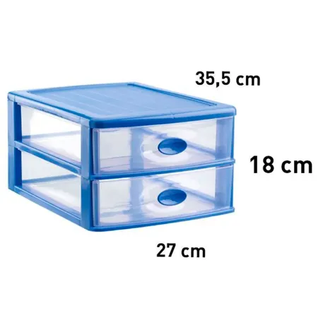 Tradineur - Cajonera de sobremesa, modelo Loira, 2 cajones transparentes, plástico, torre almacenaje multiusos, oficina, baño, f Tradineur - Cajonera de sobremesa, modelo Loira, 2 cajones transparentes, plástico, torre almacenaje multiusos, oficina, baño, f