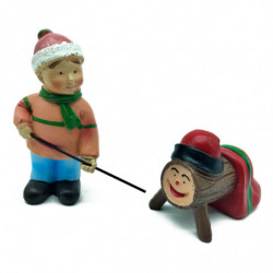 Tradineur - Set de 2 Figuras Pastor niño y Tió para Belén - Estilo Naïf - Fabricado en Marmolina - Adorno divertido para nacimie