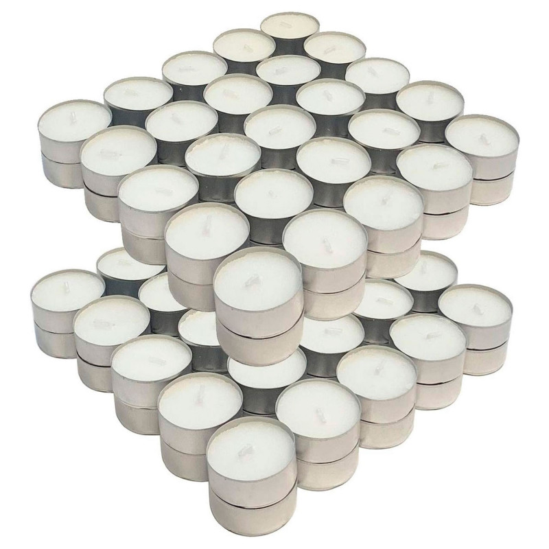 Tradineur - Pack de 100 velas de té con aroma neutro, tealights, tiempo de combustión: 4,5 horas, decoración del hogar (Blanco - Tradineur - Pack de 100 velas de té con aroma neutro, tealights, tiempo de combustión: 4,5 horas, decoración del hogar (Blanco -