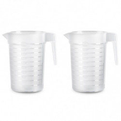 Tradineur - Pack de 2 jarras medidoras de plástico, incluyen línea de medida, recipiente para medir líquidos, cocina y reposterí