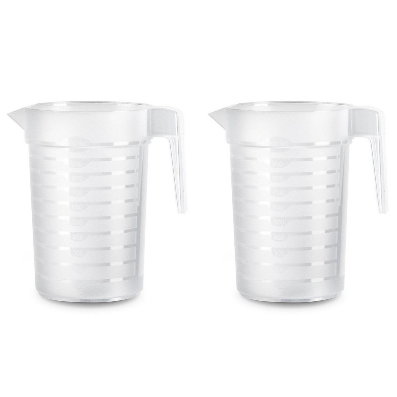 Tradineur - Pack de 2 jarras medidoras de plástico, incluyen línea de medida, recipiente para medir líquidos, cocina y reposterí Tradineur - Pack de 2 jarras medidoras de plástico, incluyen línea de medida, recipiente para medir líquidos, cocina y reposterí