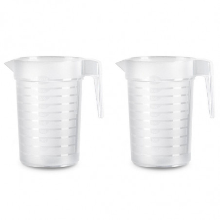 Tradineur - Pack de 2 jarras medidoras de plástico, incluyen línea de medida, recipiente para medir líquidos, cocina y reposterí