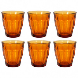 Tradineur - Caja de 6 Vasos Modelo Le Picardie Ámbar - Capacidad de 25 CL (8 3/8 Oz) - Fabricado en Vidrio Resistente - Apto par