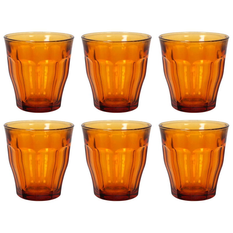 Tradineur - Caja de 6 Vasos Modelo Le Picardie Ámbar - Capacidad de 25 CL (8 3/8 Oz) - Fabricado en Vidrio Resistente - Apto par Tradineur - Caja de 6 Vasos Modelo Le Picardie Ámbar - Capacidad de 25 CL (8 3/8 Oz) - Fabricado en Vidrio Resistente - Apto par