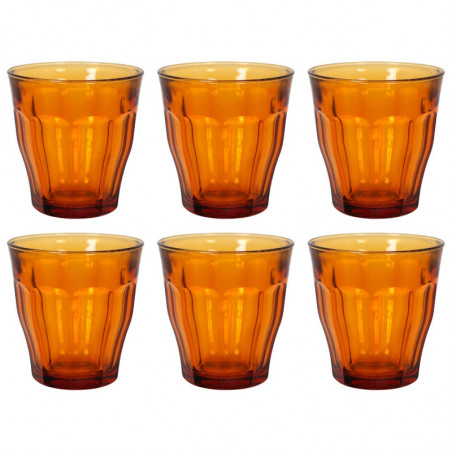 Tradineur - Caja de 6 Vasos Modelo Le Picardie Ámbar - Capacidad de 25 CL (8 3/8 Oz) - Fabricado en Vidrio Resistente - Apto par