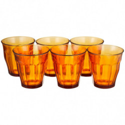 Tradineur - Caja de 6 Vasos Modelo Le Picardie Ámbar - Capacidad de 25 CL (8 3/8 Oz) - Fabricado en Vidrio Resistente - Apto par