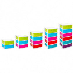 Tradineur - Cajonera de plástico Sena, 5 cajones multicolor, torre de ordenación multiusos, almacenaje, escuela, hogar, fabricad