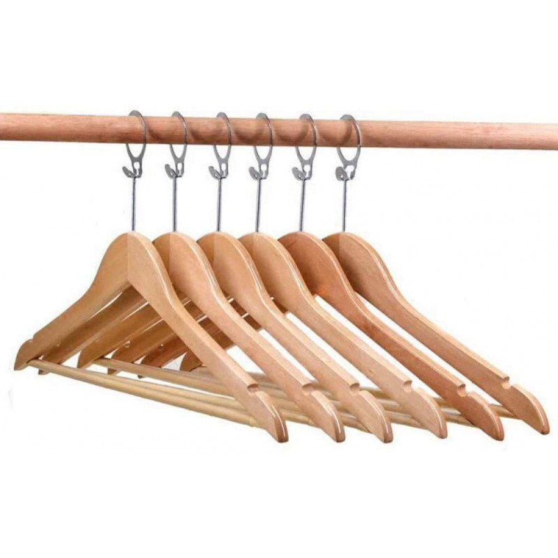 Tradineur - Pack de 72 perchas de madera para hotel con aro y barra, incluyen muescas para tirantes, perchas clásicas para abrig