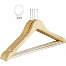 Tradineur - Pack de 72 perchas de madera para hotel con aro y barra, incluyen muescas para tirantes, perchas clásicas para abrig