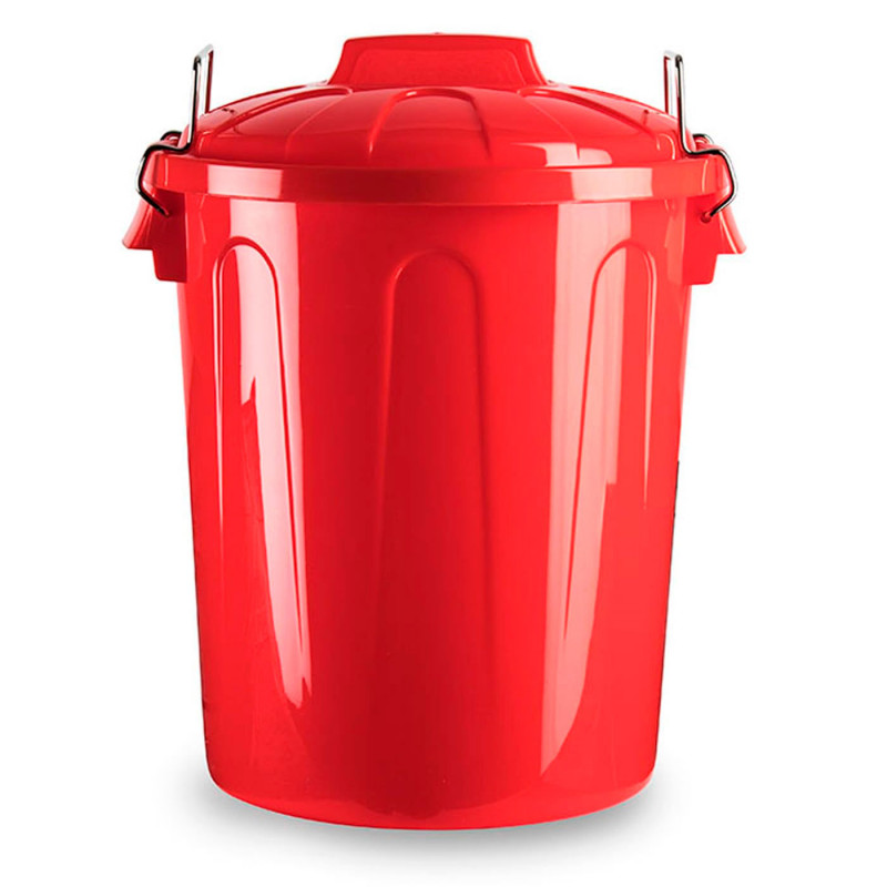 Tradineur - Cubo de basura de plástico - Incluye tapa y asas metálicas - Fabricado en España - Contenedor de residuos - Capacida