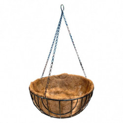 Tradineur - Macetero colgante de coco y metal - Cesta, maceta colgante con cadena y gancho - Decoración hogar, terraza, balcón,