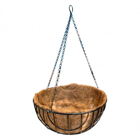 Tradineur - Macetero colgante de coco y metal - Cesta, maceta colgante con cadena y gancho - Decoración hogar, terraza, balcón,