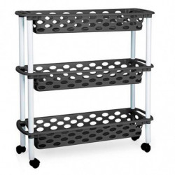 Tradineur - Carrito verdulero de plástico con 3 Niveles y Ruedas - PLFT Aire Slim - Cestas apilables portaobjetos - 61 x 58 x 18