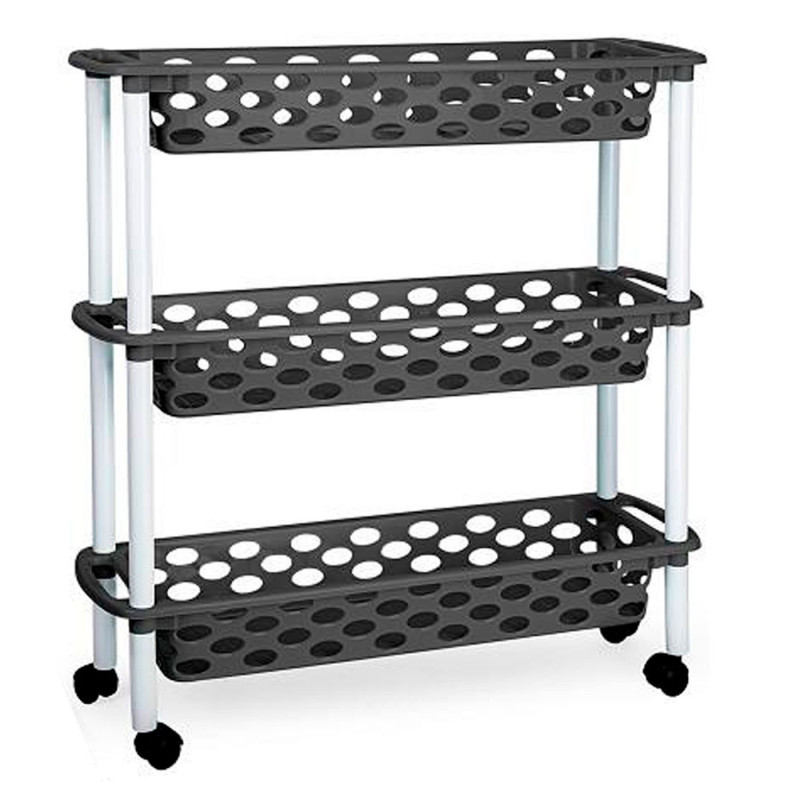 Tradineur - Carrito verdulero de plástico con 3 Niveles y Ruedas - PLFT Aire Slim - Cestas apilables portaobjetos - 61 x 58 x 18 Tradineur - Carrito verdulero de plástico con 3 Niveles y Ruedas - PLFT Aire Slim - Cestas apilables portaobjetos - 61 x 58 x 18