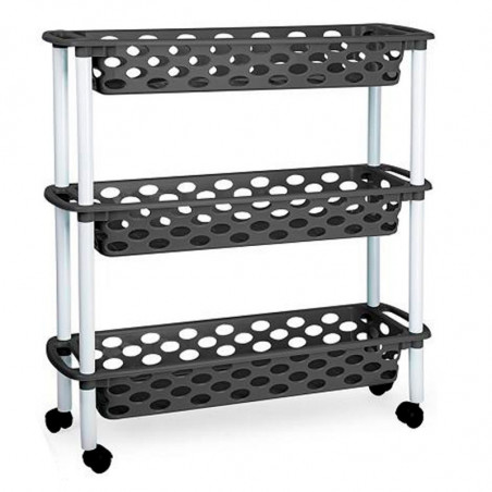 Tradineur - Carrito verdulero de plástico con 3 Niveles y Ruedas - PLFT Aire Slim - Cestas apilables portaobjetos - 61 x 58 x 18