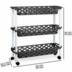 Tradineur - Carrito verdulero de plástico con 3 Niveles y Ruedas - PLFT Aire Slim - Cestas apilables portaobjetos - 61 x 58 x 18