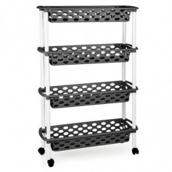 Tradineur - Carrito verdulero de plástico con 4 Niveles y Ruedas - PLFT Aire Slim - Cestas apilables portaobjetos - 84,5 x 58 x