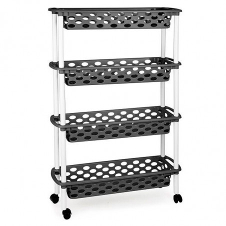 Tradineur - Carrito verdulero de plástico con 4 Niveles y Ruedas - PLFT Aire Slim - Cestas apilables portaobjetos - 84,5 x 58 x