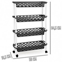 Tradineur - Carrito verdulero de plástico con 4 Niveles y Ruedas - PLFT Aire Slim - Cestas apilables portaobjetos - 84,5 x 58 x
