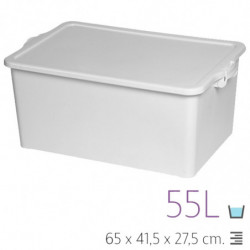 Tradineur - Caja de almacenamiento con tapa N.º 13 - Fabricado en PP - Capacidad de 55 Litros - Cierres Laterales con Clip - 27,