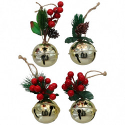 Tradineur - Pack de 4 Cascabeles Colgantes con Piñas - Fabricado en Plástico - Decoración navideña - Ø 6 cm - Color Dorado - Mod