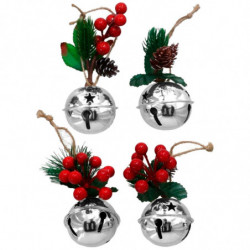Tradineur - Pack de 4 Cascabeles Colgantes con Piñas - Fabricado en Plástico - Decoración navideña - Ø 6 cm - Color Plata - Mode