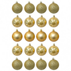 Tradineur - Pack de 20 Bolas de Navidad Modelos surtidos - Fabricado en Plástico - Cordón Dorado - Decoración de Navidad - Ø 4 c
