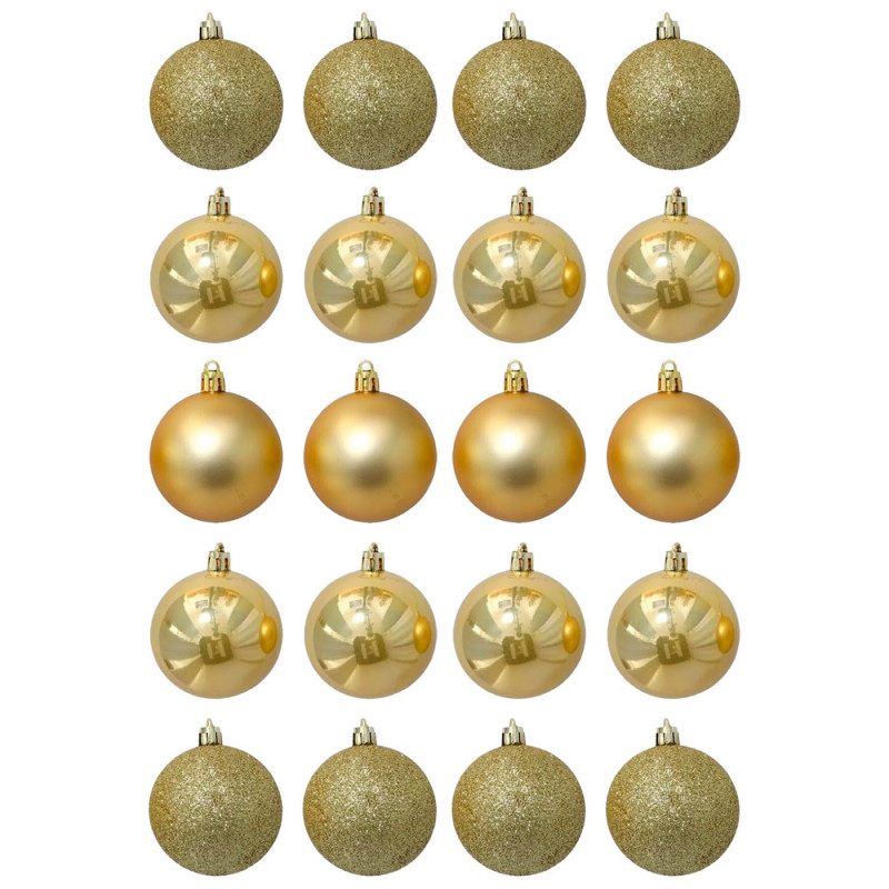Tradineur - Pack de 20 Bolas de Navidad Modelos surtidos - Fabricado en Plástico - Cordón Dorado - Decoración de Navidad - Ø 4 c Tradineur - Pack de 20 Bolas de Navidad Modelos surtidos - Fabricado en Plástico - Cordón Dorado - Decoración de Navidad - Ø 4 c