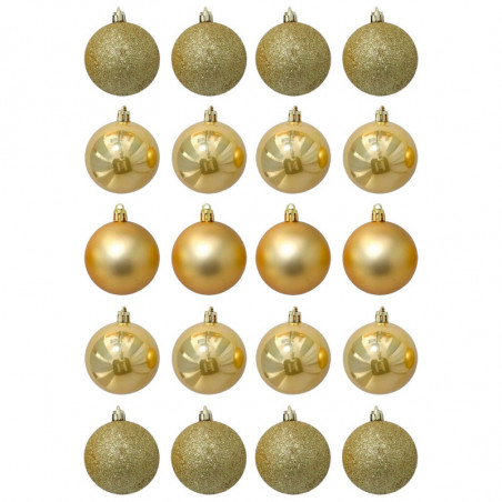 Tradineur - Pack de 20 Bolas de Navidad Modelos surtidos - Fabricado en Plástico - Cordón Dorado - Decoración de Navidad - Ø 4 c