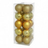 Tradineur - Pack de 20 Bolas de Navidad Modelos surtidos - Fabricado en Plástico - Cordón Dorado - Decoración de Navidad - Ø 4 c
