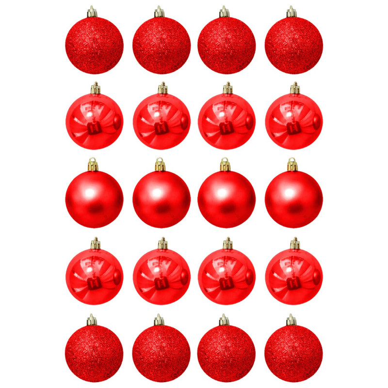 Tradineur - Pack de 20 Bolas de Navidad Modelos surtidos - Fabricado en Plástico - Cordón Dorado - Decoración de Navidad - Ø 4 c Tradineur - Pack de 20 Bolas de Navidad Modelos surtidos - Fabricado en Plástico - Cordón Dorado - Decoración de Navidad - Ø 4 c