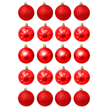 Tradineur - Pack de 20 Bolas de Navidad Modelos surtidos - Fabricado en Plástico - Cordón Dorado - Decoración de Navidad - Ø 4 c