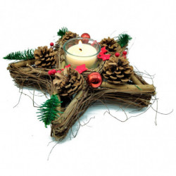 Tradineur - Portávelas con forma de Estrella - Fabricación de madera - Artículo para la decoración Navidad - 10 x 35 x 33 cm