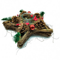 Tradineur - Portávelas con forma de Estrella - Fabricación de madera - Artículo para la decoración Navidad - 10 x 35 x 33 cm