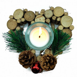 Tradineur - Portávelas con forma de Corazón - Fabricación de madera - Artículo para la decoración Navidad - 10 x 35 x 33 cm